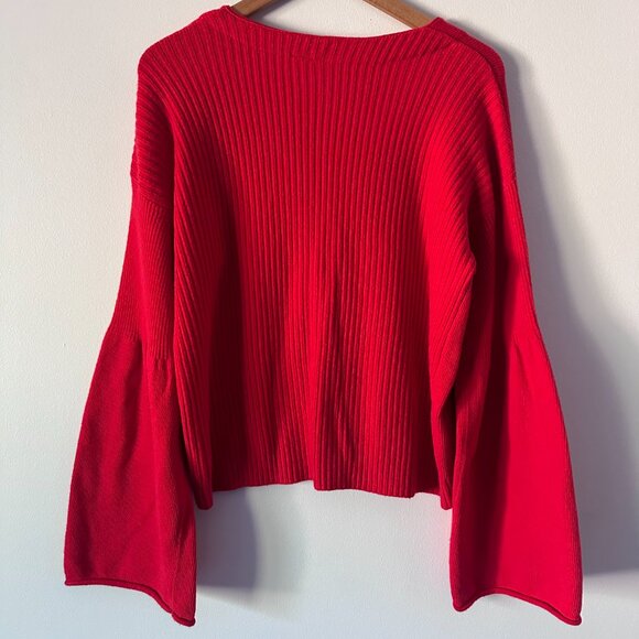 Anthropologie Moth Bell-Sleeved Red Cardigan - Picture 9 of 11